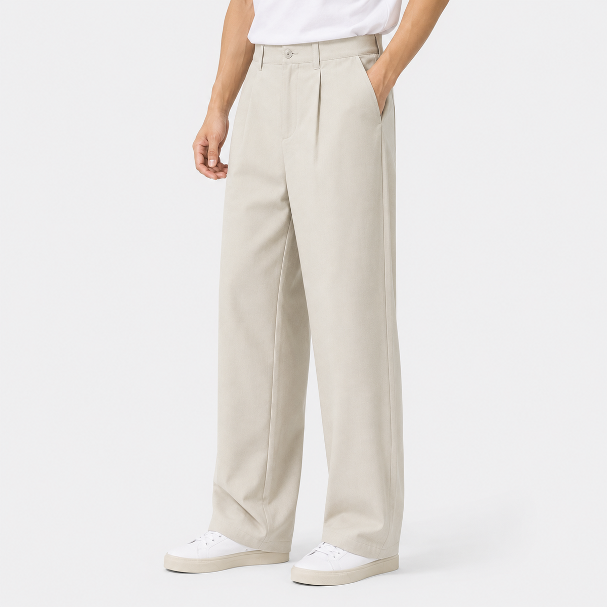 Men's Linen Blend Trousers - Straight Leg Slight Stretch