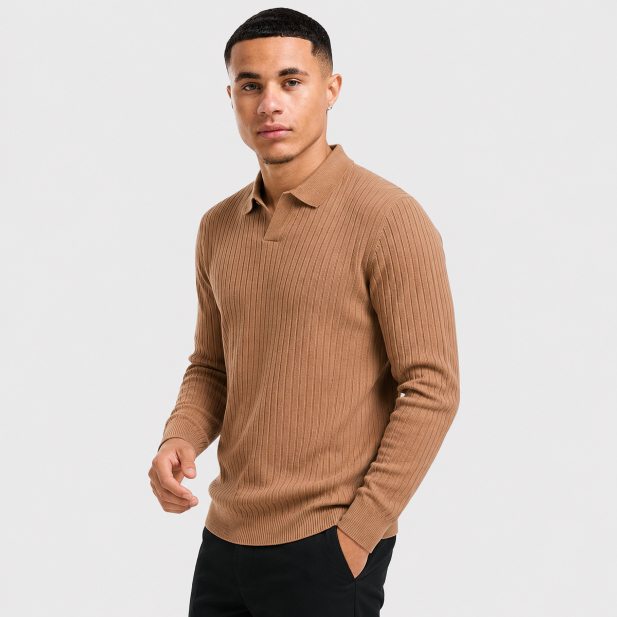 Men's Long Sleeve Polo Shirt - Waffle Knit Slim Fit