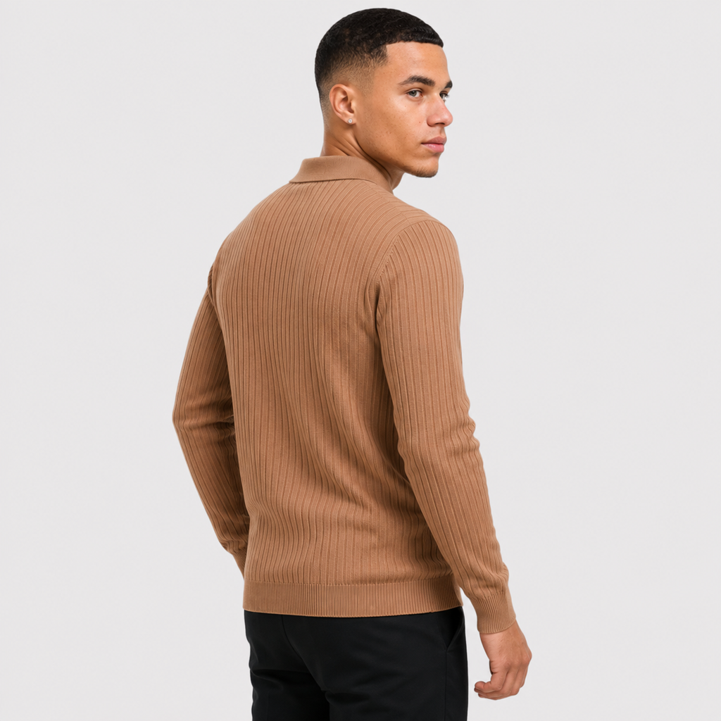 Men's Long Sleeve Polo Shirt - Waffle Knit Slim Fit