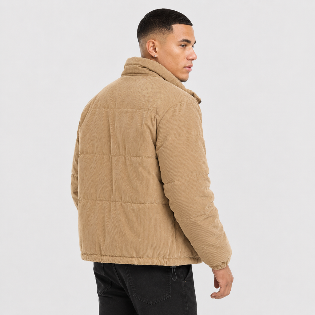 Men's Puffer Jacket - Casual Outerwear with Patch Pockets