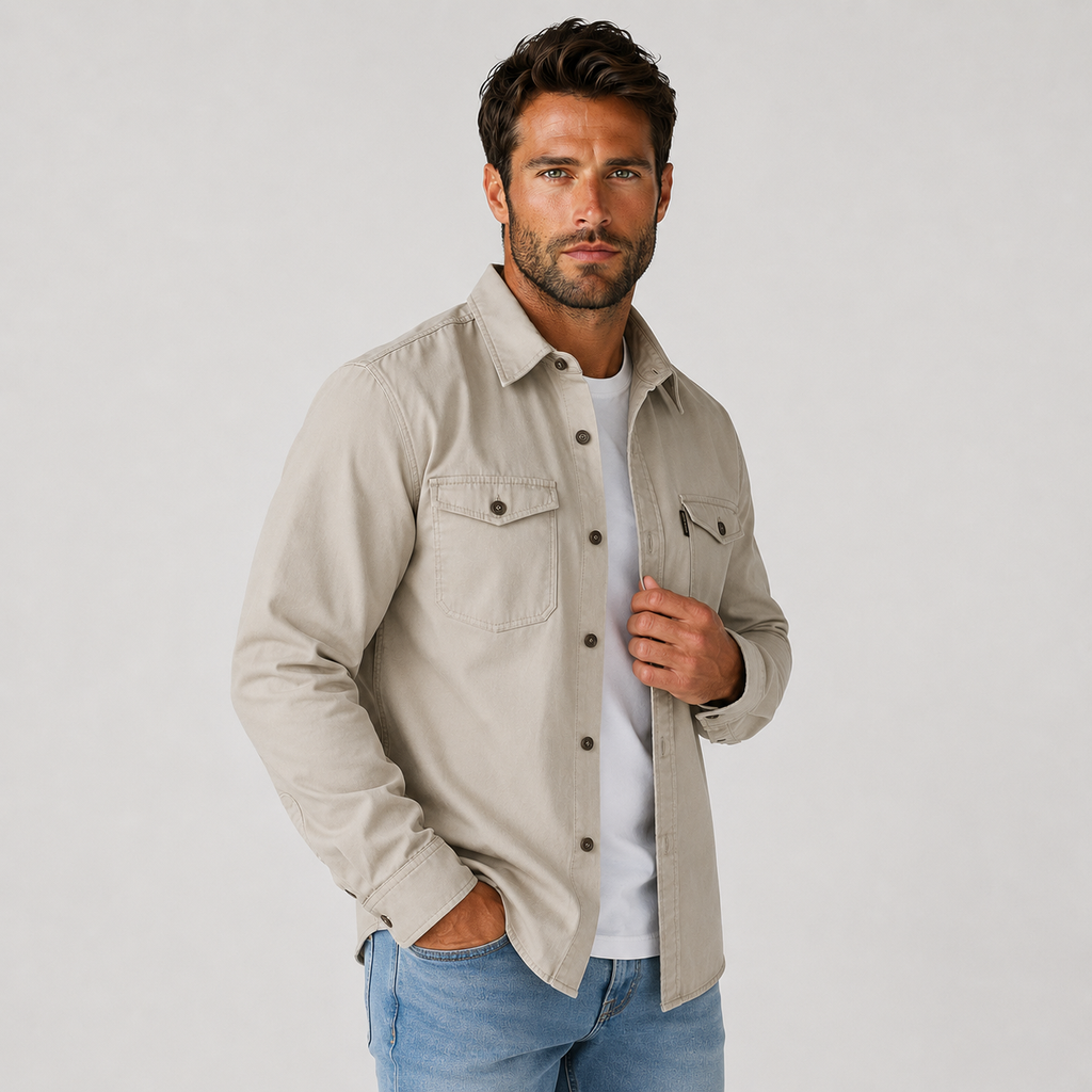 Men's Cotton Shirt - Long Sleeve Slim Fit Winter Shirt