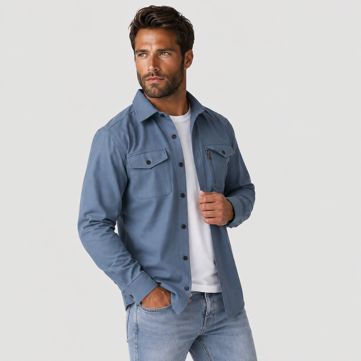 Men's Cotton Shirt - Long Sleeve Slim Fit Winter Shirt