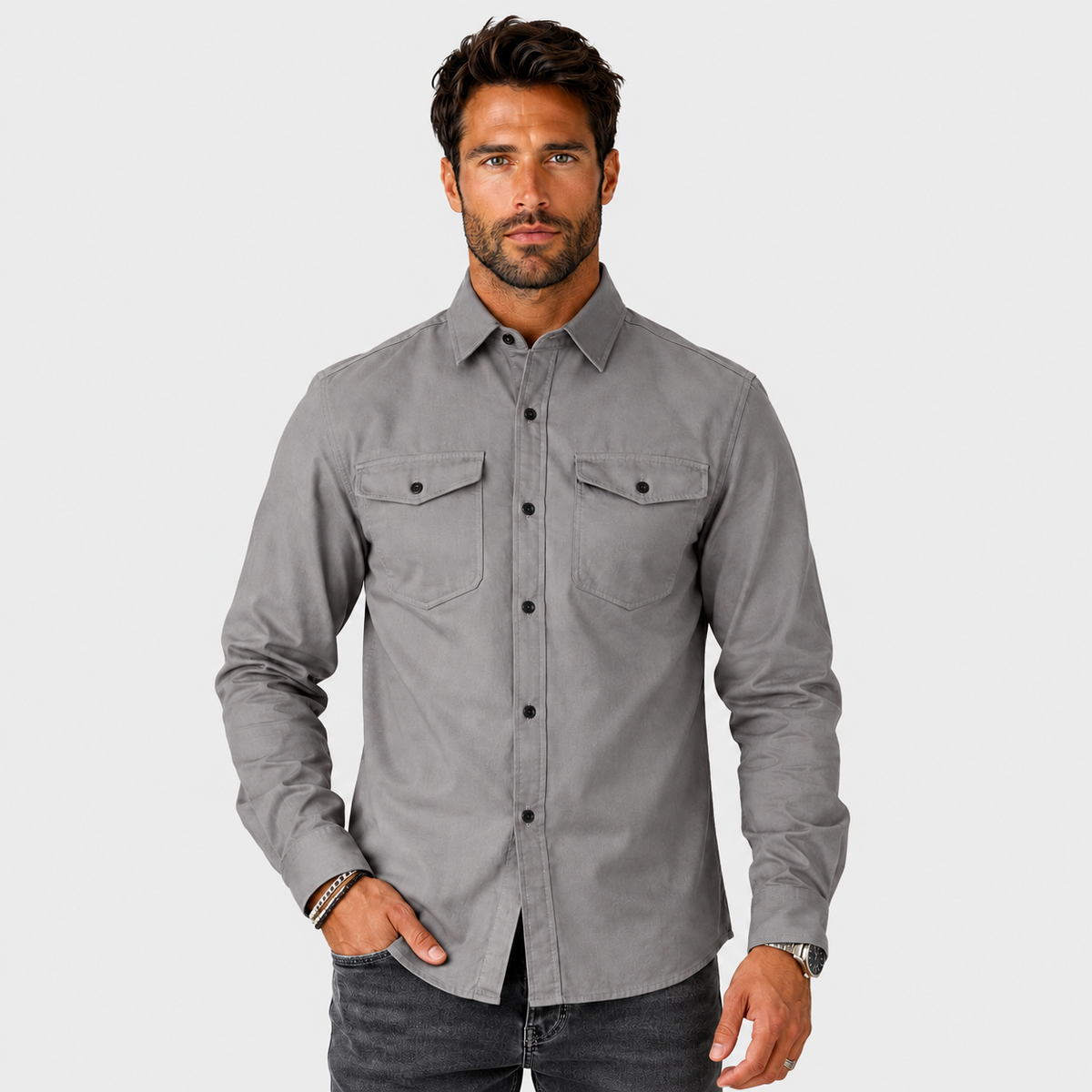 Men's Cotton Shirt - Long Sleeve Slim Fit Winter Shirt