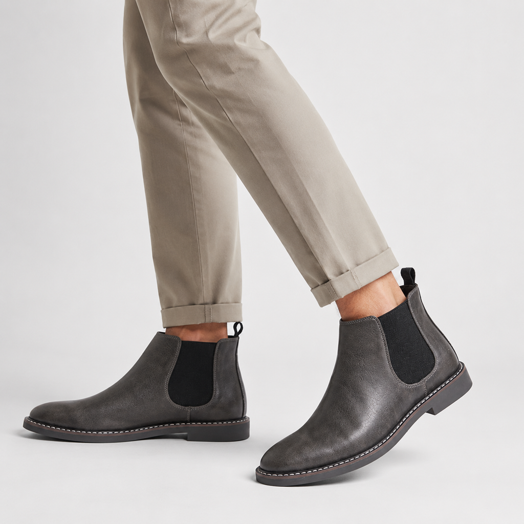 Men's Chelsea Boots - Vintage PU Round Toe Rubber Sole