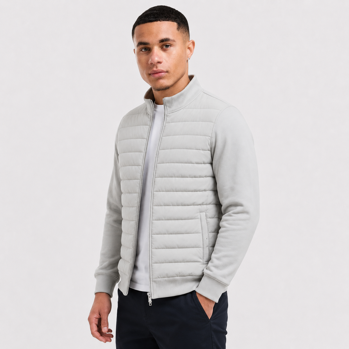 Men's Stand Collar Jacket - Cotton Blend Regular Fit