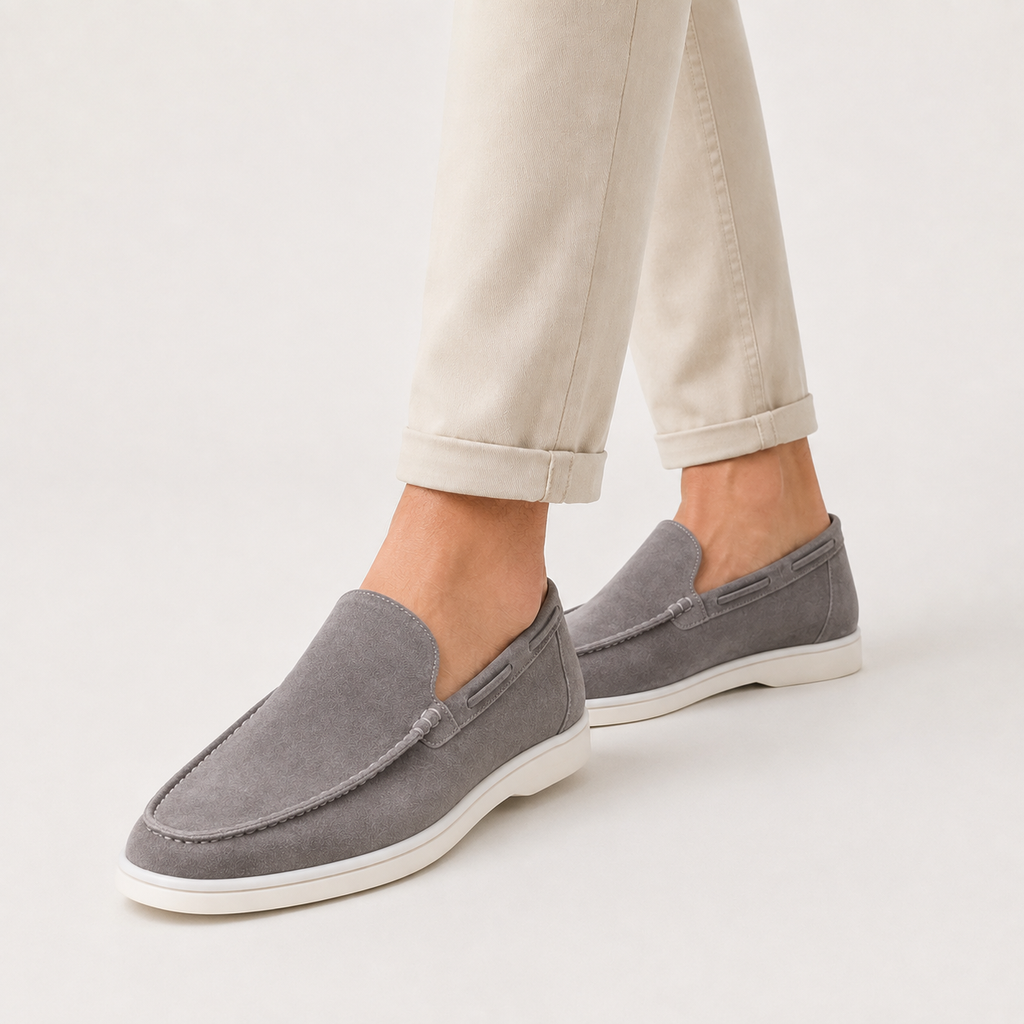 Men's Faux Suede Loafers - Slip-On Rubber Sole Shoes