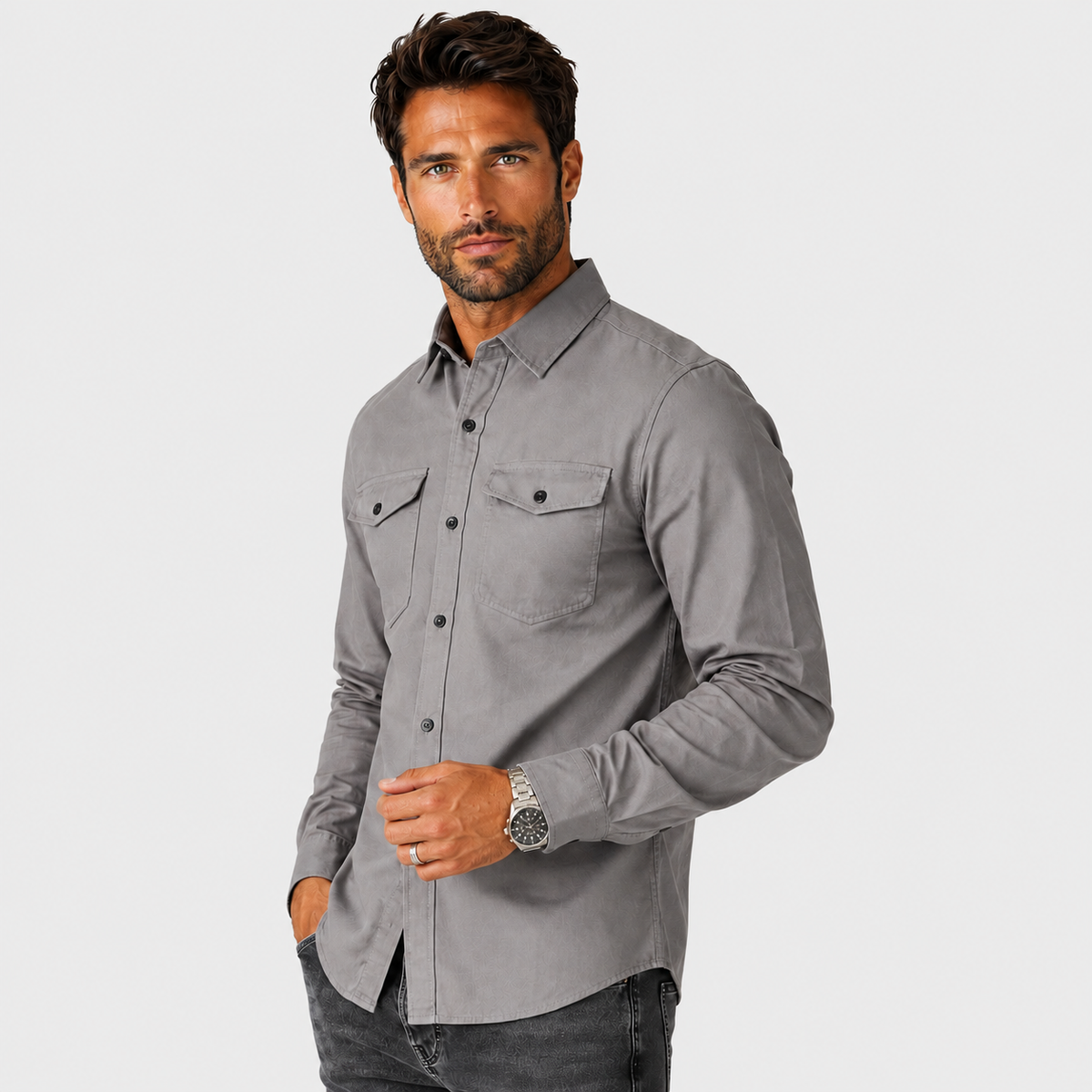 Men's Cotton Shirt - Long Sleeve Slim Fit Winter Shirt