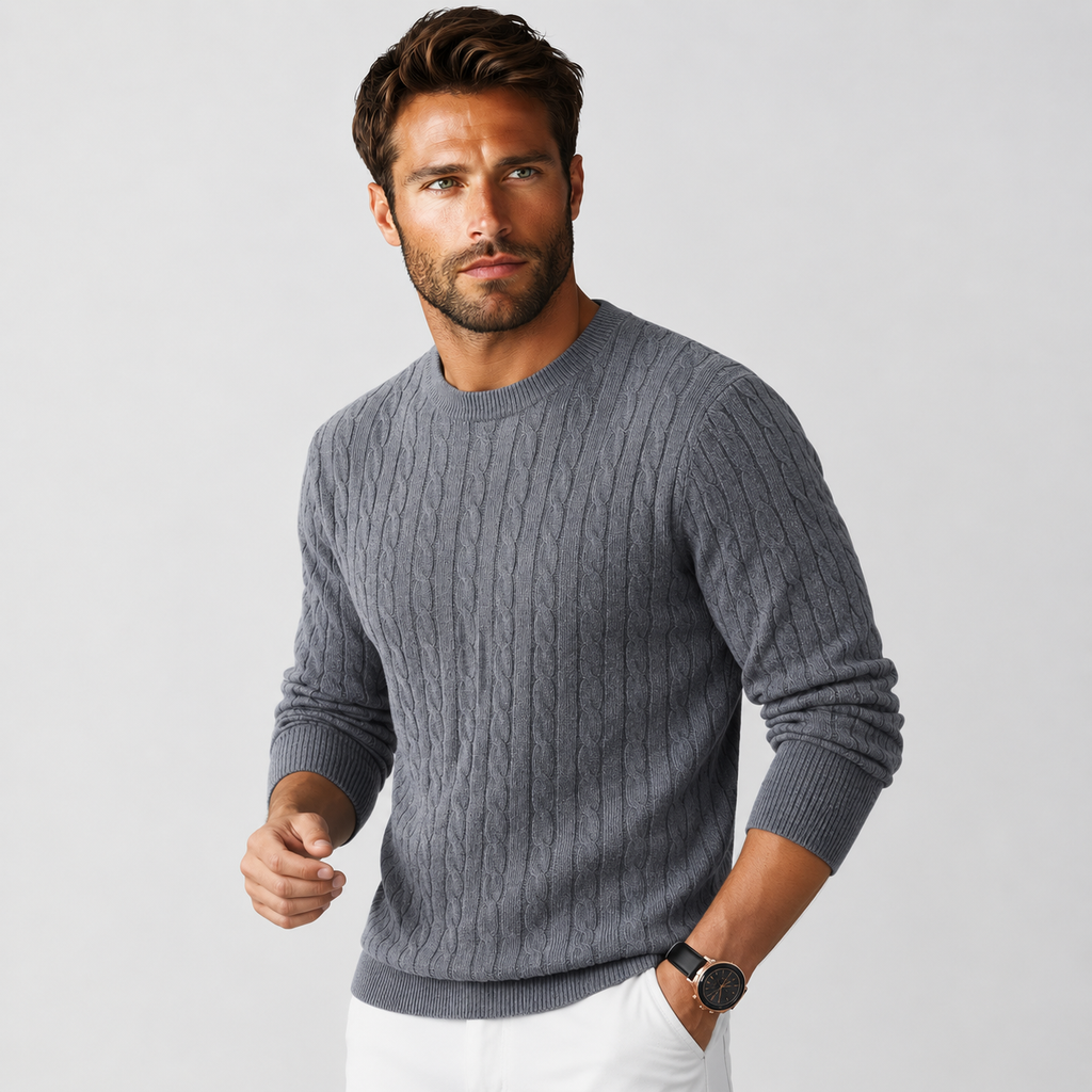 Men's Jacquard Sweater - Loose Fit Casual Pullover