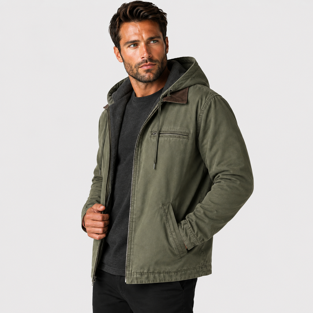 Men's Hooded Winter Coat - Long Loose Fit with Pockets