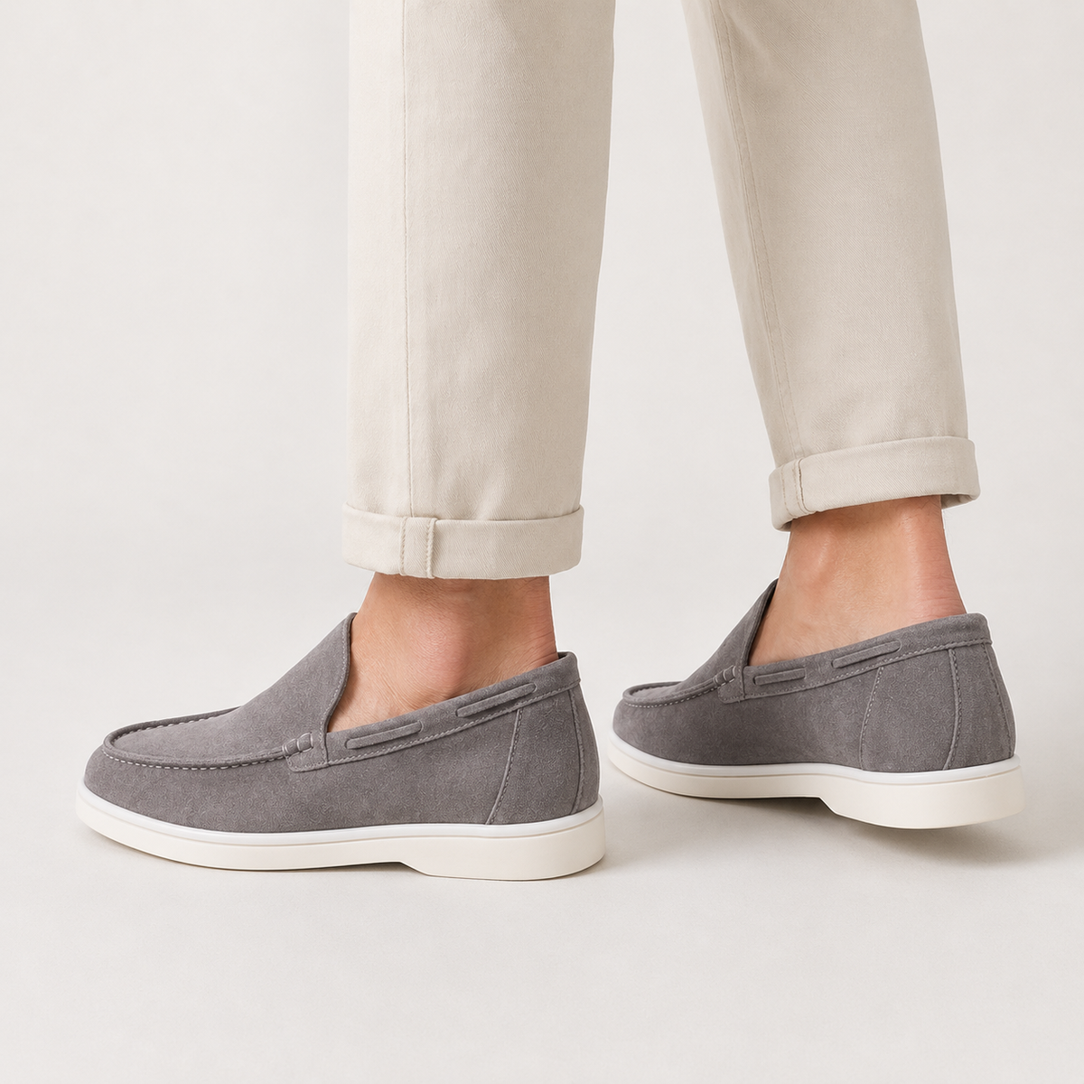 Men's Faux Suede Loafers - Slip-On Rubber Sole Shoes