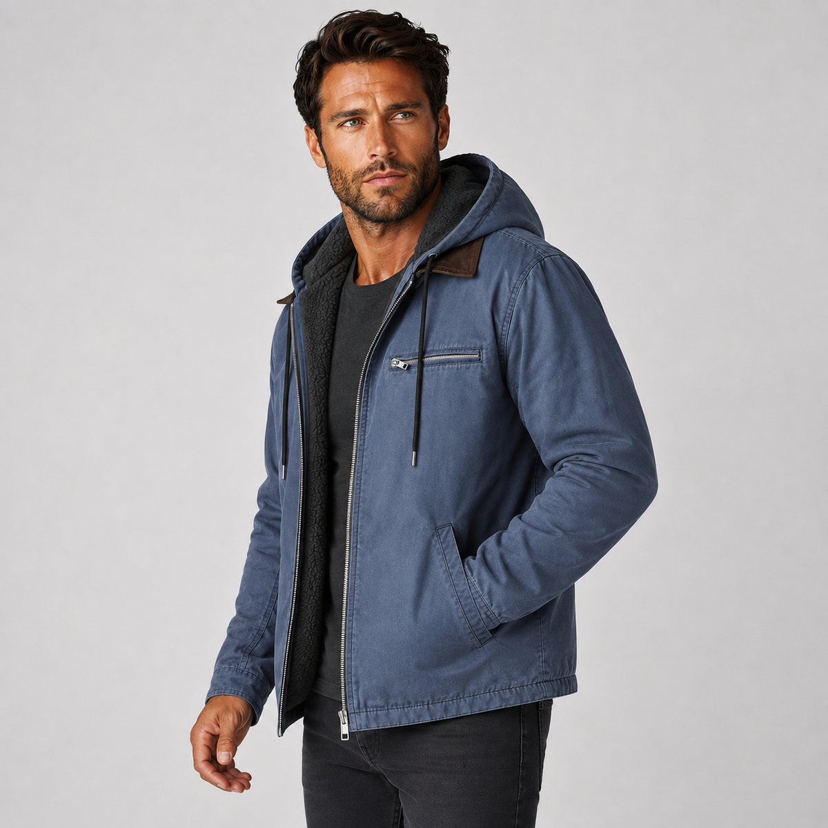 Men's Hooded Winter Coat - Long Loose Fit with Pockets