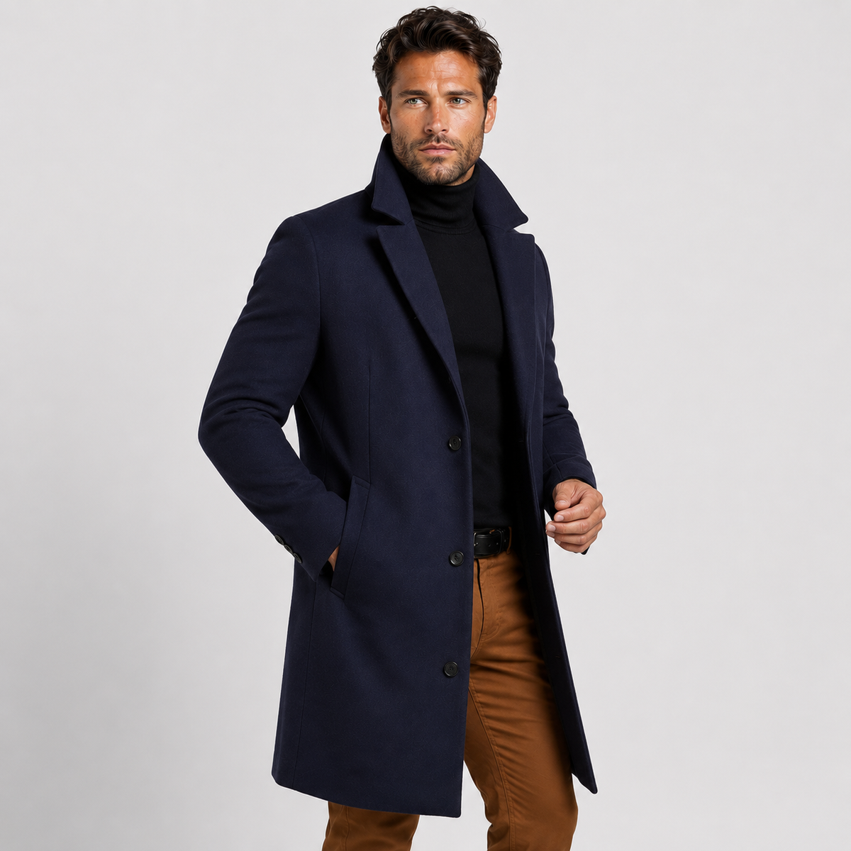 Men's Trench Coat - Mid-Length Single-Breasted Jacket