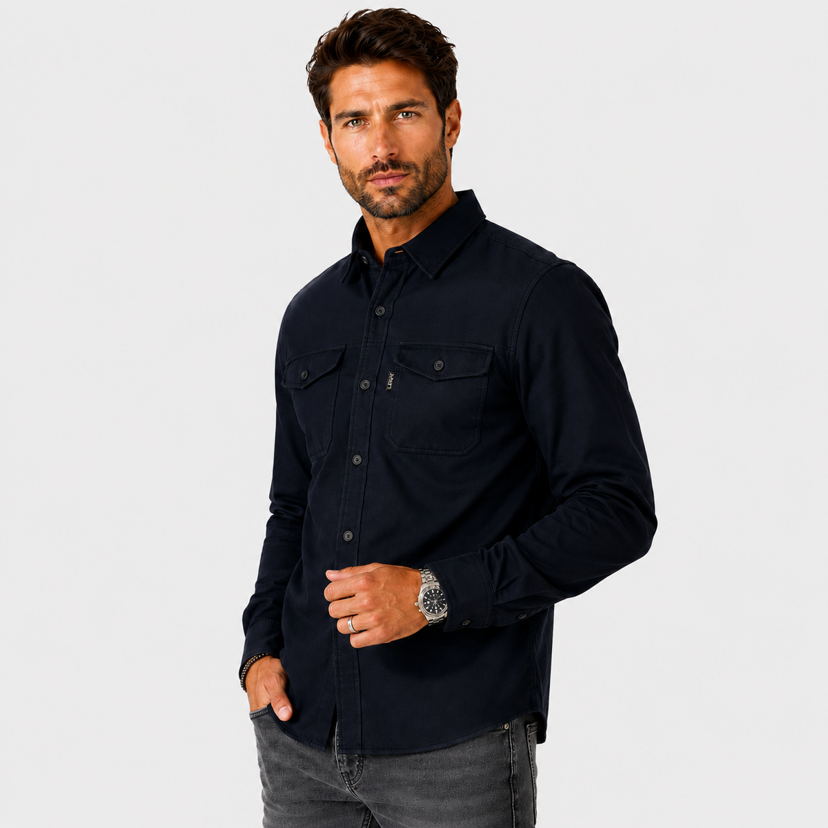 Men's Cotton Shirt - Long Sleeve Slim Fit Winter Shirt