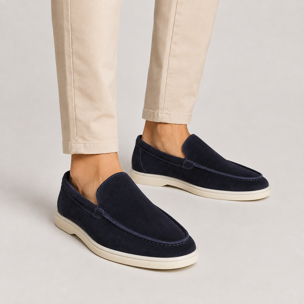 Men's Faux Suede Loafers - Slip-On Rubber Sole Shoes