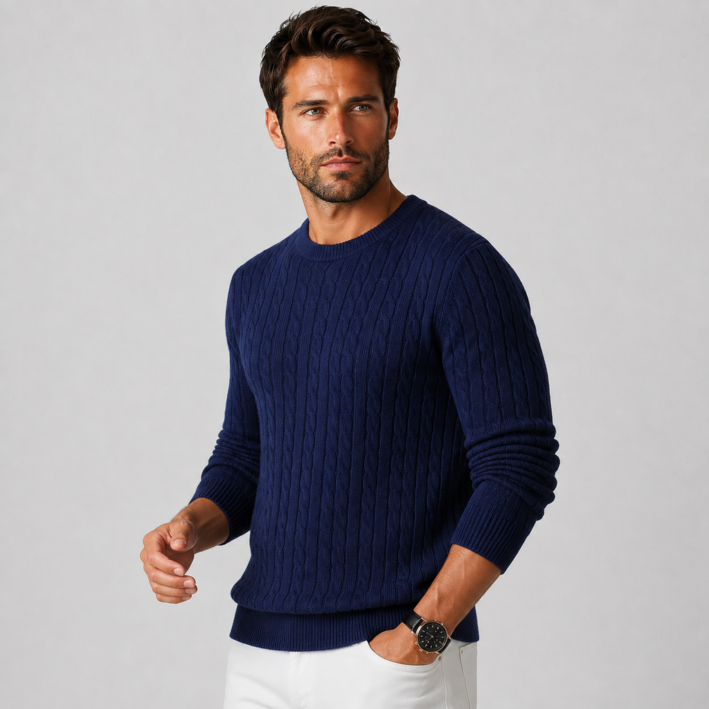 Men's Jacquard Sweater - Loose Fit Casual Pullover