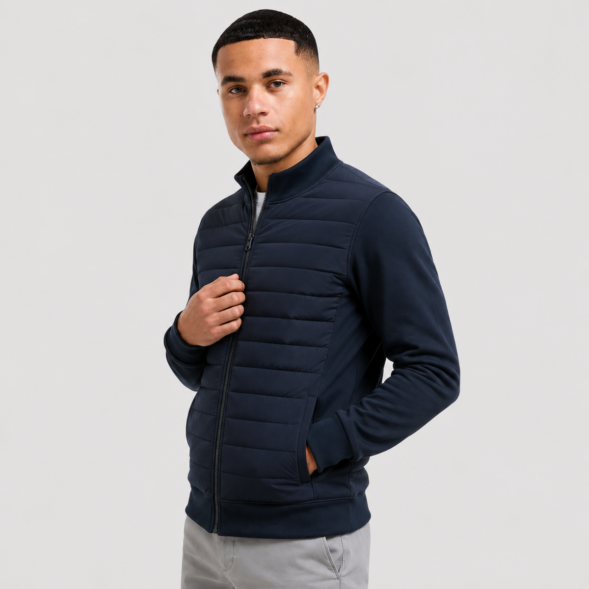 Men's Stand Collar Jacket - Cotton Blend Regular Fit