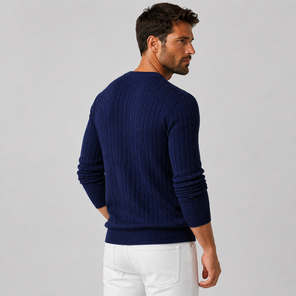Men's Jacquard Sweater - Loose Fit Casual Pullover