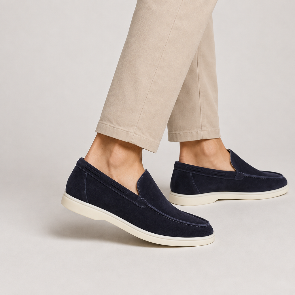Men's Faux Suede Loafers - Slip-On Rubber Sole Shoes
