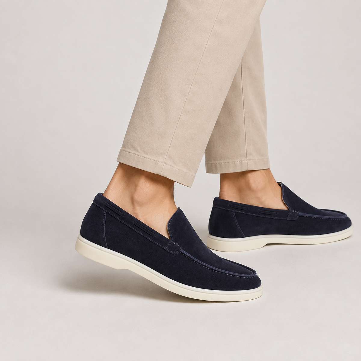 Men's Faux Suede Loafers - Slip-On Rubber Sole Shoes