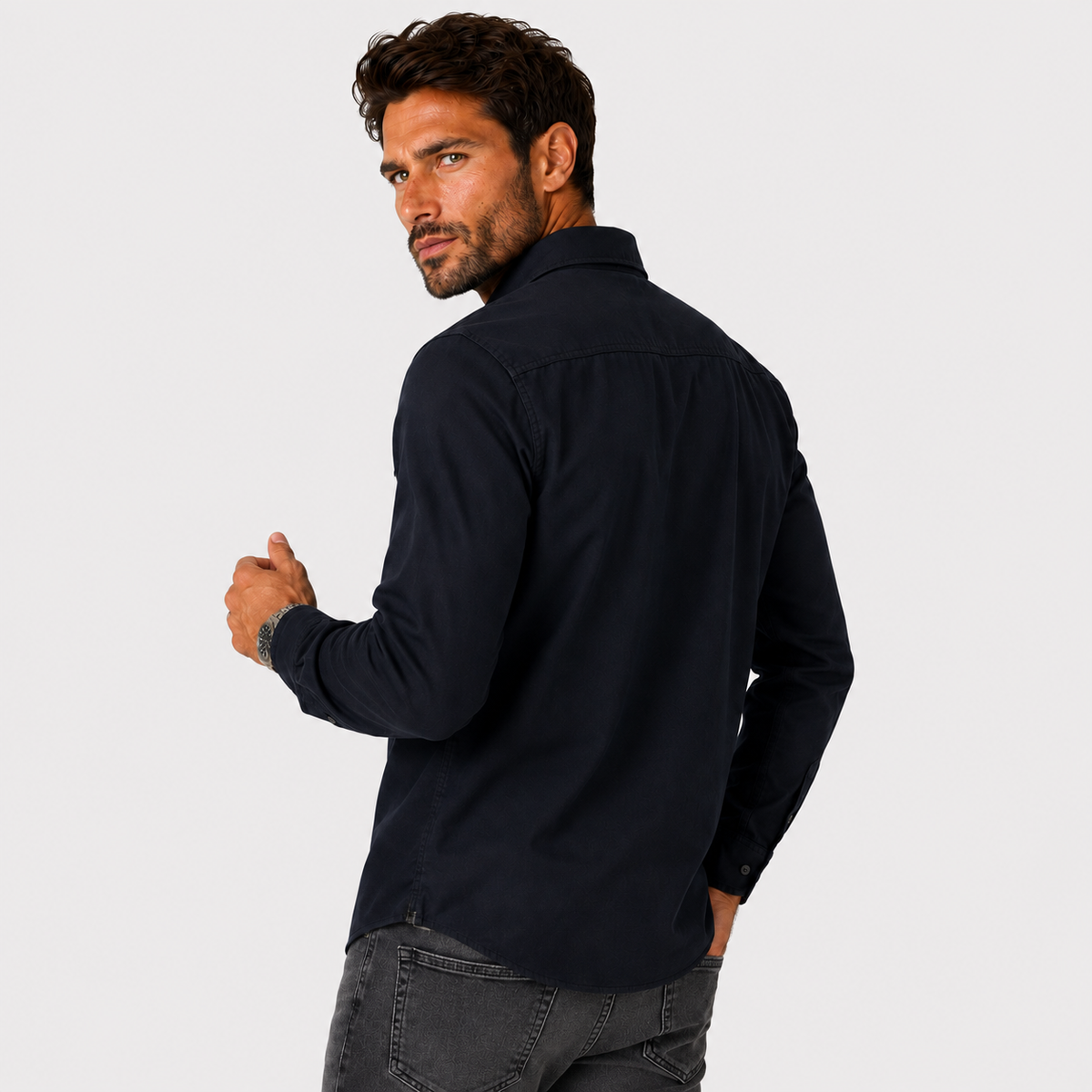 Men's Cotton Shirt - Long Sleeve Slim Fit Winter Shirt