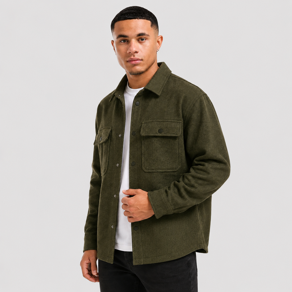 Men's Polo Collar Jacket - Polyester Long Sleeve