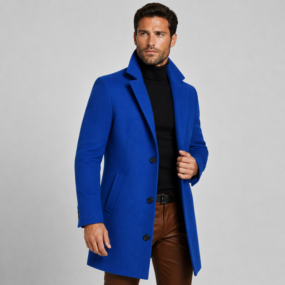 Men's Trench Coat - Mid-Length Single-Breasted Jacket