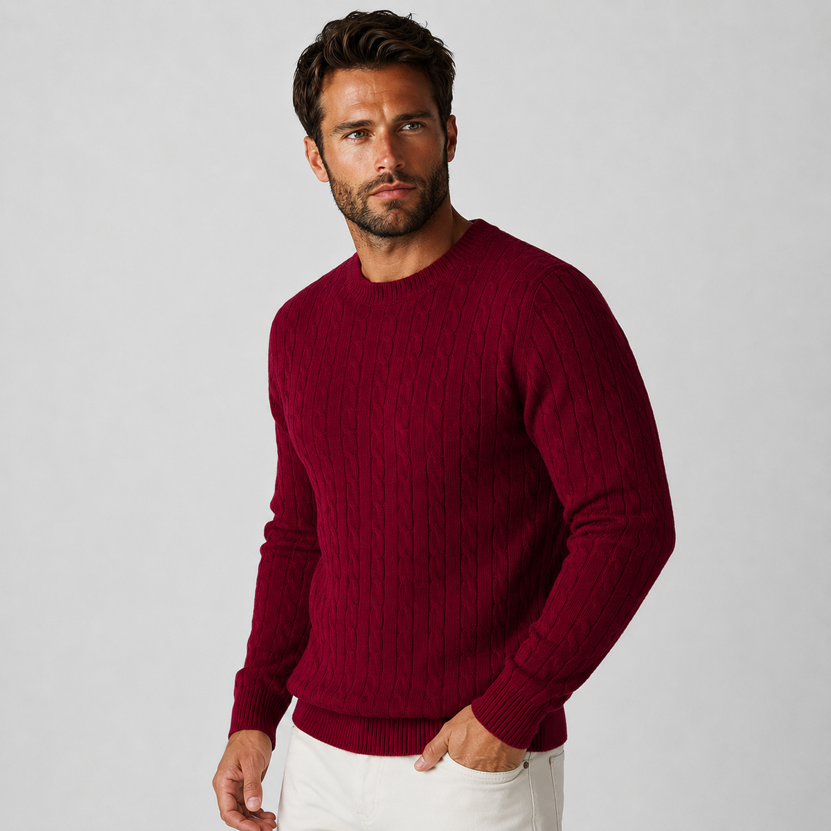 Men's Jacquard Sweater - Loose Fit Casual Pullover