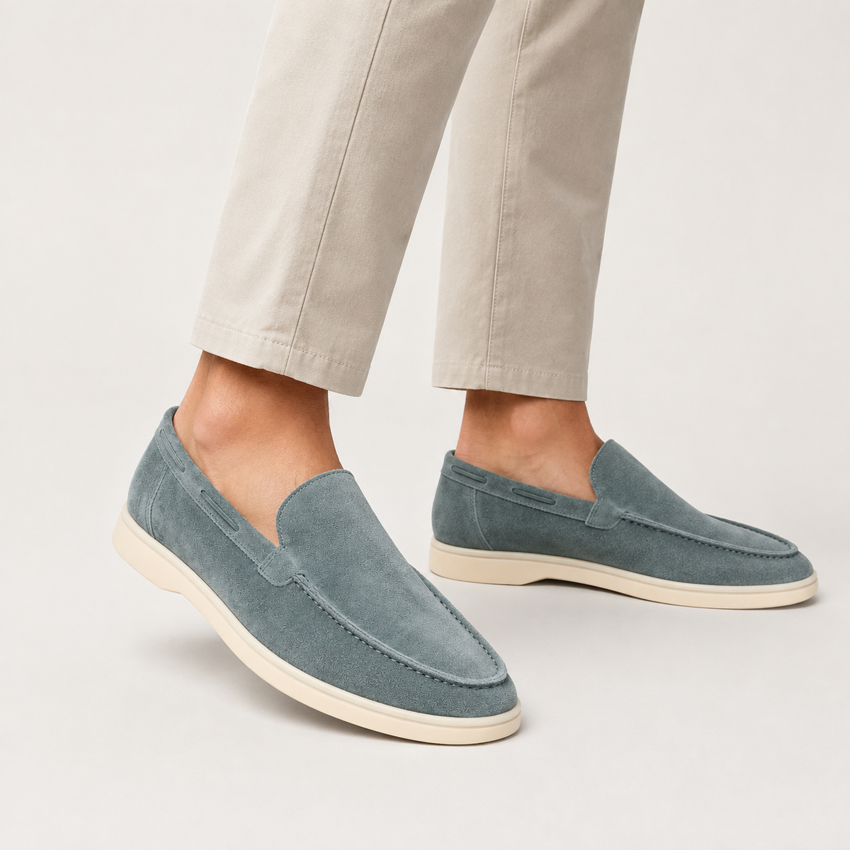 Men's Faux Suede Loafers - Slip-On Rubber Sole Shoes