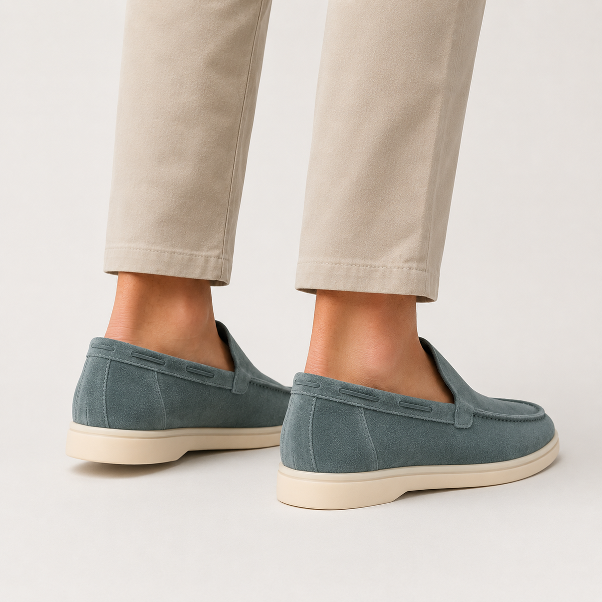 Men's Faux Suede Loafers - Slip-On Rubber Sole Shoes