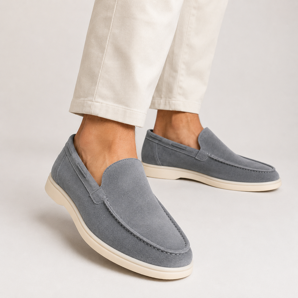Men's Faux Suede Loafers - Slip-On Rubber Sole Shoes