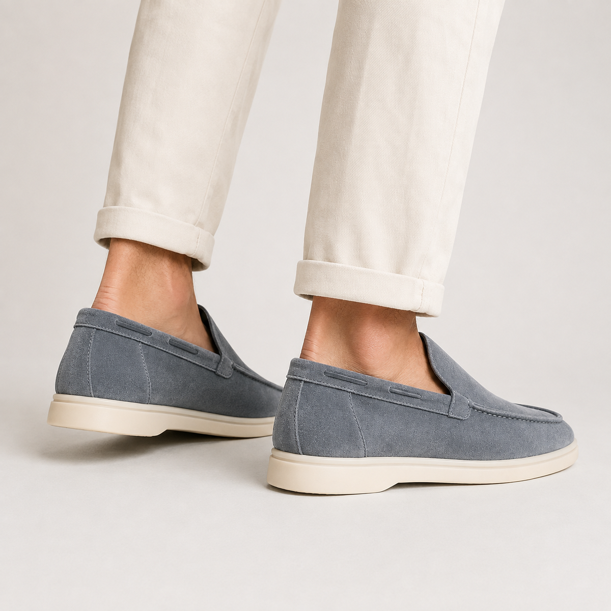 Men's Faux Suede Loafers - Slip-On Rubber Sole Shoes