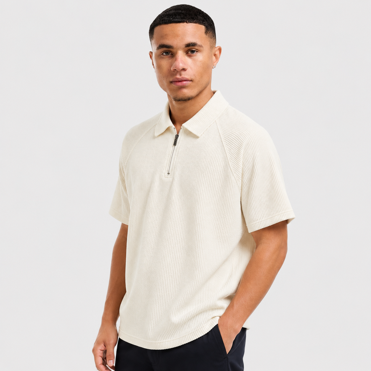 Men's Striped Polo Shirt - Short Sleeve Relaxed Fit