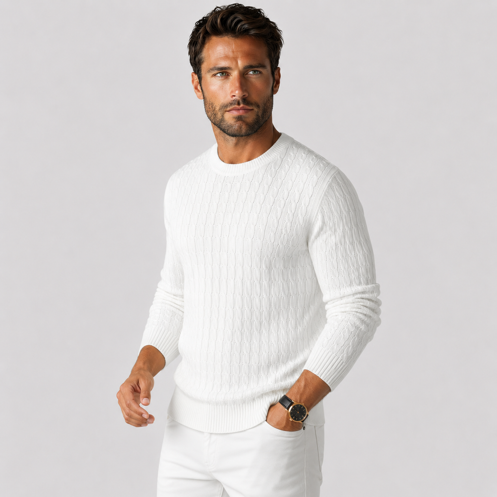 Men's Jacquard Sweater - Loose Fit Casual Pullover