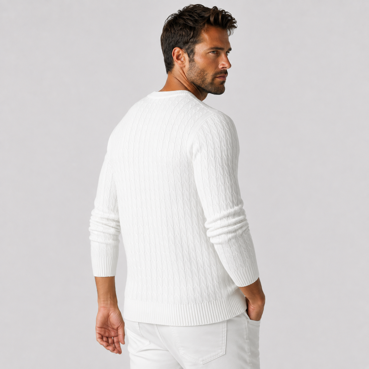 Men's Jacquard Sweater - Loose Fit Casual Pullover