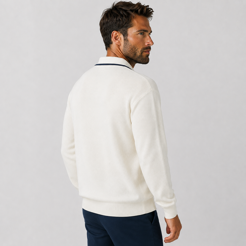 Men's Polo Collar Sweater - Loose Fit Long Sleeve Pullover