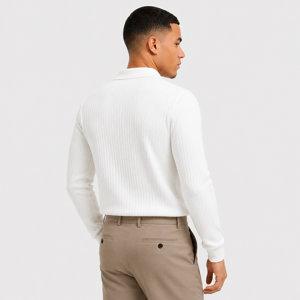 Men's Long Sleeve Polo Shirt - Waffle Knit Slim Fit