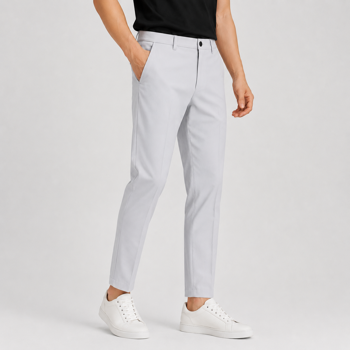 Men's Ankle-Banded Pants - Loose Fit Polyester Trousers