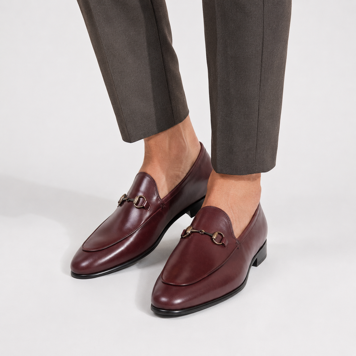 Men's Leather Loafers - Cowhide Horsebit Slip-On Shoes
