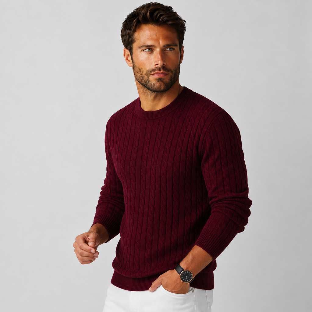 Men's Jacquard Sweater - Loose Fit Casual Pullover
