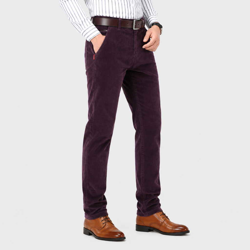 Men's Corduroy Pants - 98% Cotton Straight Leg Trousers