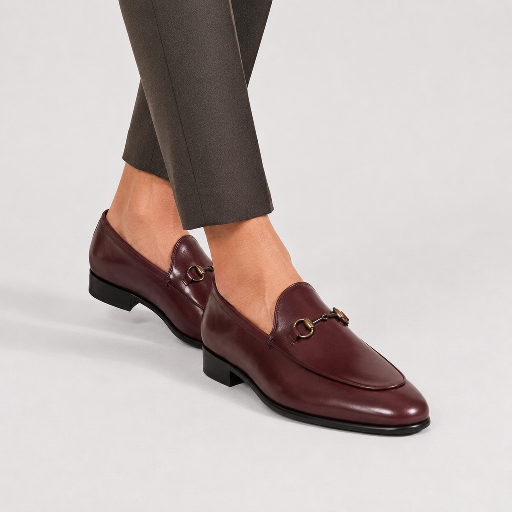 Men's Leather Loafers - Cowhide Horsebit Slip-On Shoes