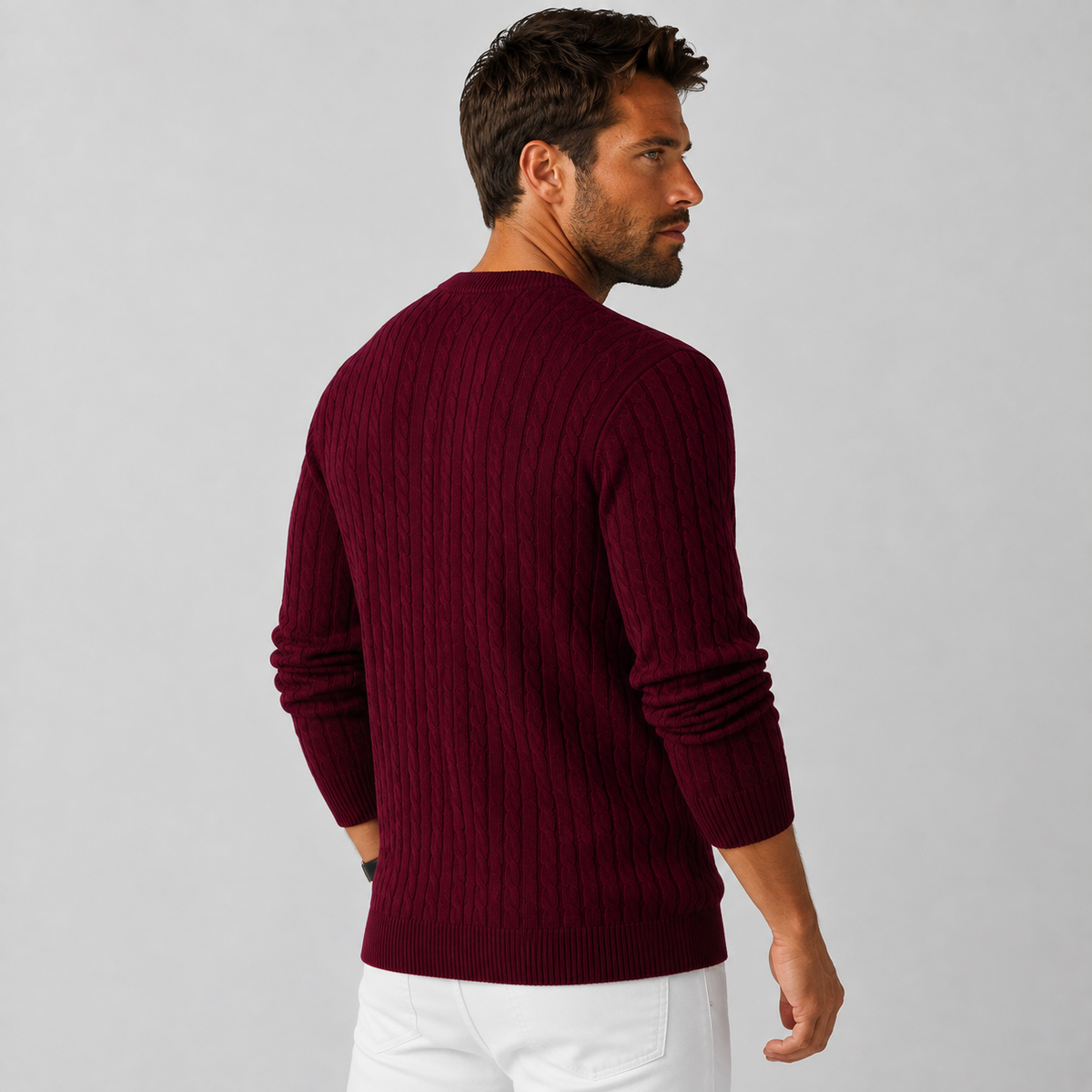 Men's Jacquard Sweater - Loose Fit Casual Pullover