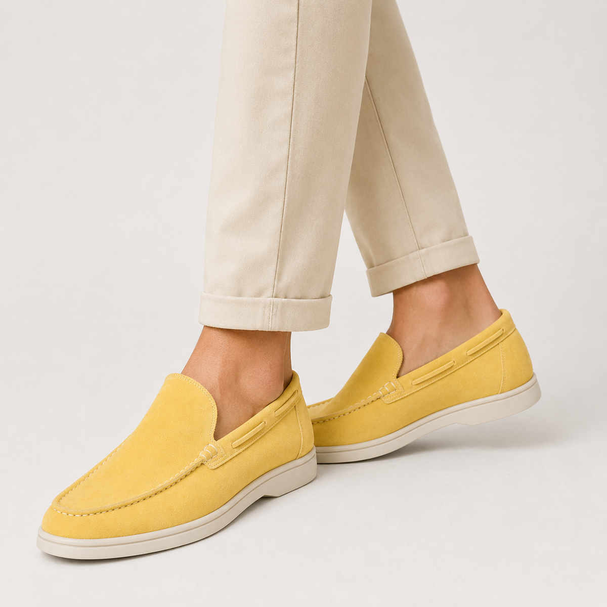 Men's Faux Suede Loafers - Slip-On Rubber Sole Shoes