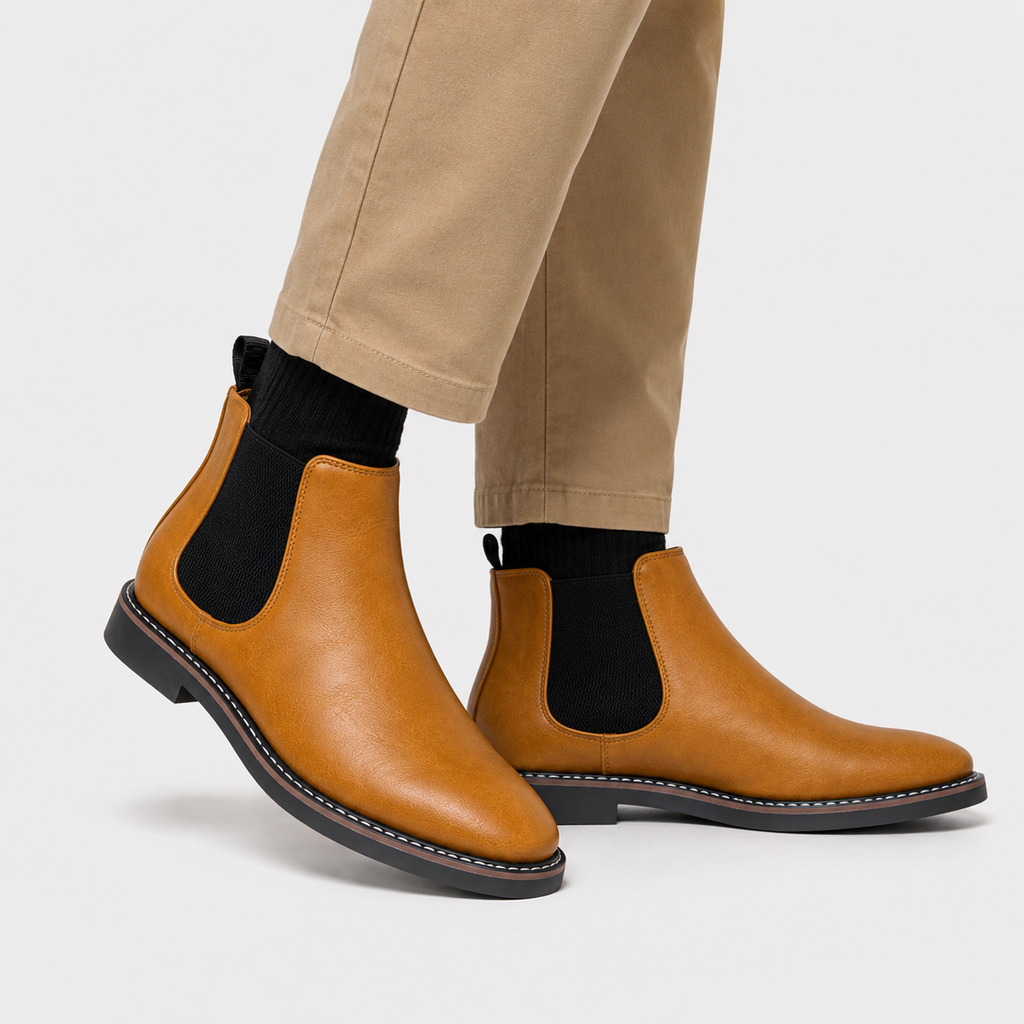 Men's Chelsea Boots - Vintage PU Round Toe Rubber Sole