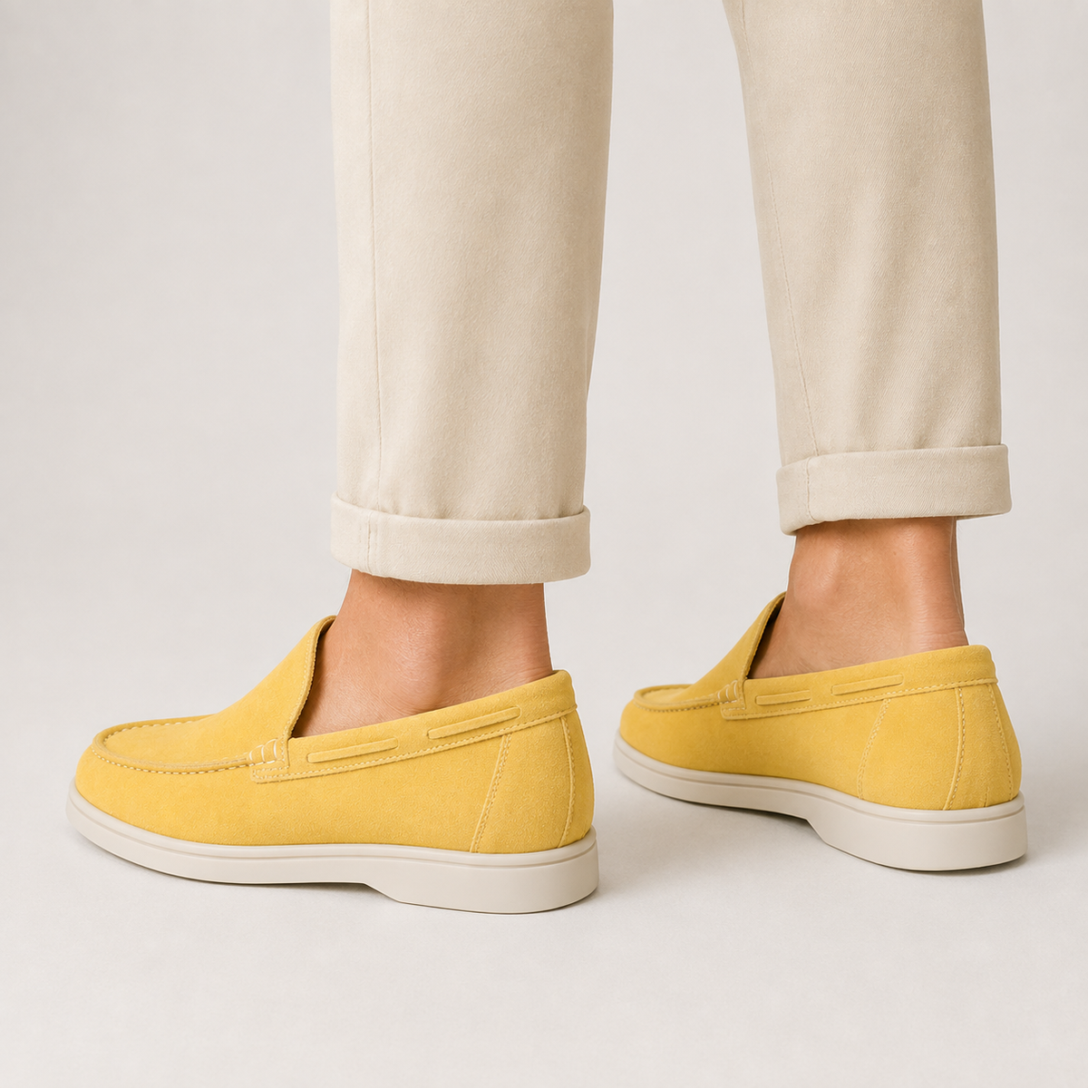 Men's Faux Suede Loafers - Slip-On Rubber Sole Shoes